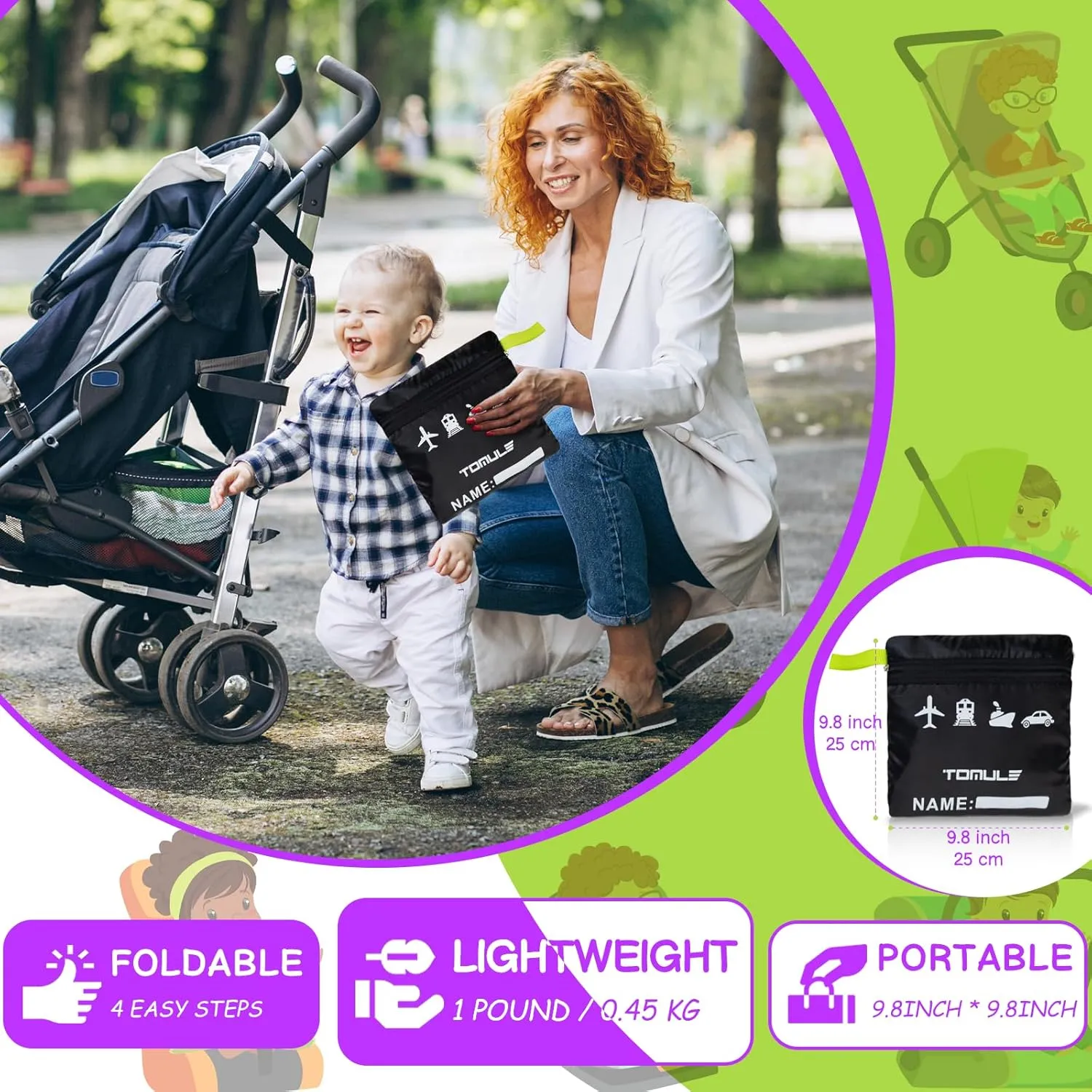 TOMULE Gate Check Stroller Bag for Airplane Travel,Waterproof Stroller Cover for Airplane Travel XL,Double Stroller Travel Bag for Airplane Padded(fits All Stroller, Black)