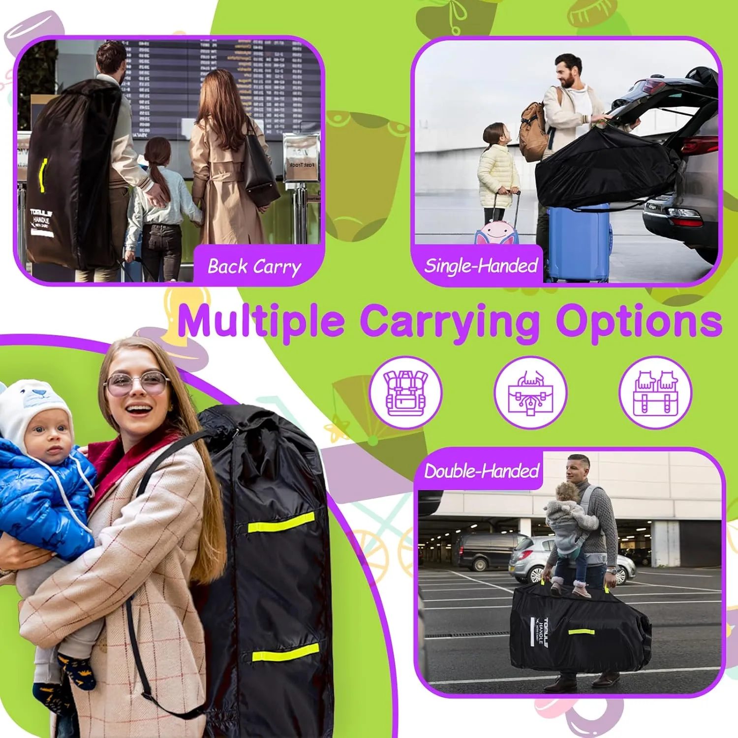 TOMULE Gate Check Stroller Bag for Airplane Travel,Waterproof Stroller Cover for Airplane Travel XL,Double Stroller Travel Bag for Airplane Padded(fits All Stroller, Black)