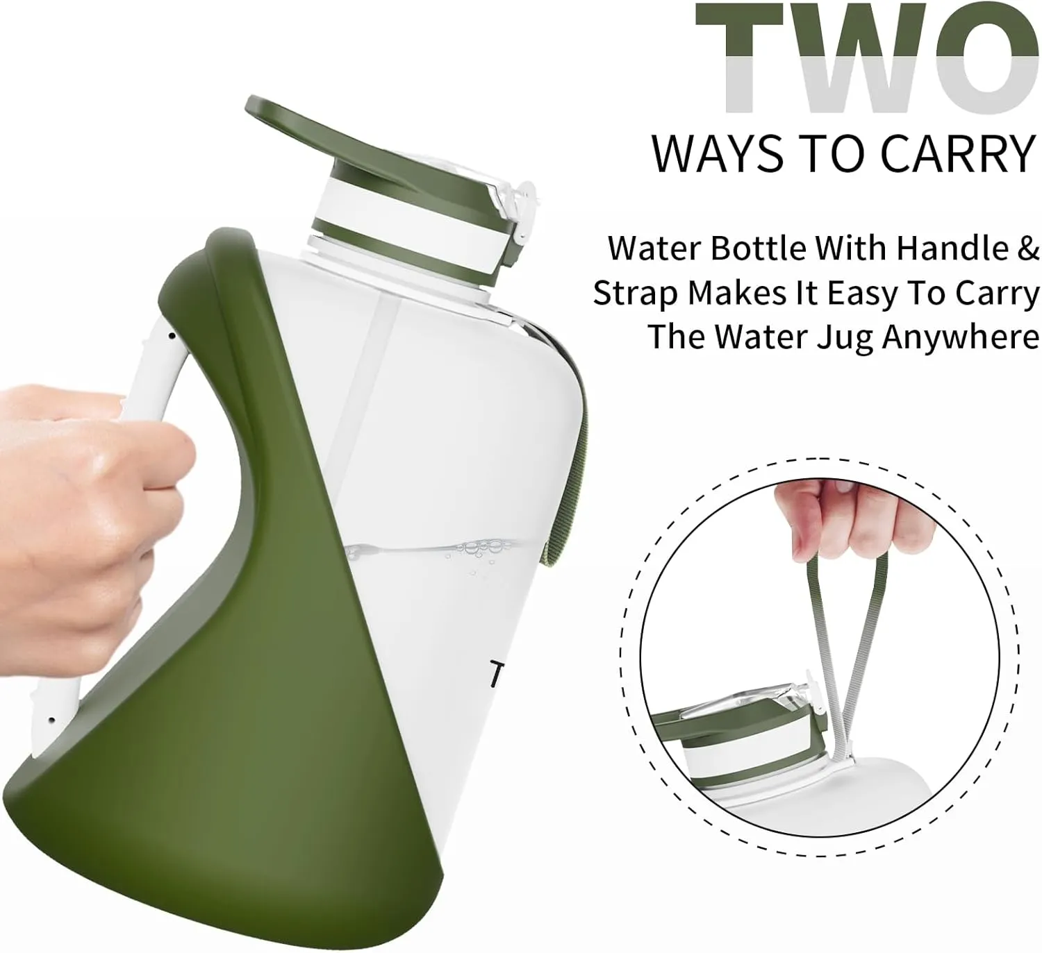 TOOFEEL 1 gallon water bottle - 128 oz water bottle with Straw & Chug Lid - BPA Free Big Water Bottle with Handle - Gym Water Bottle - Military Green and White