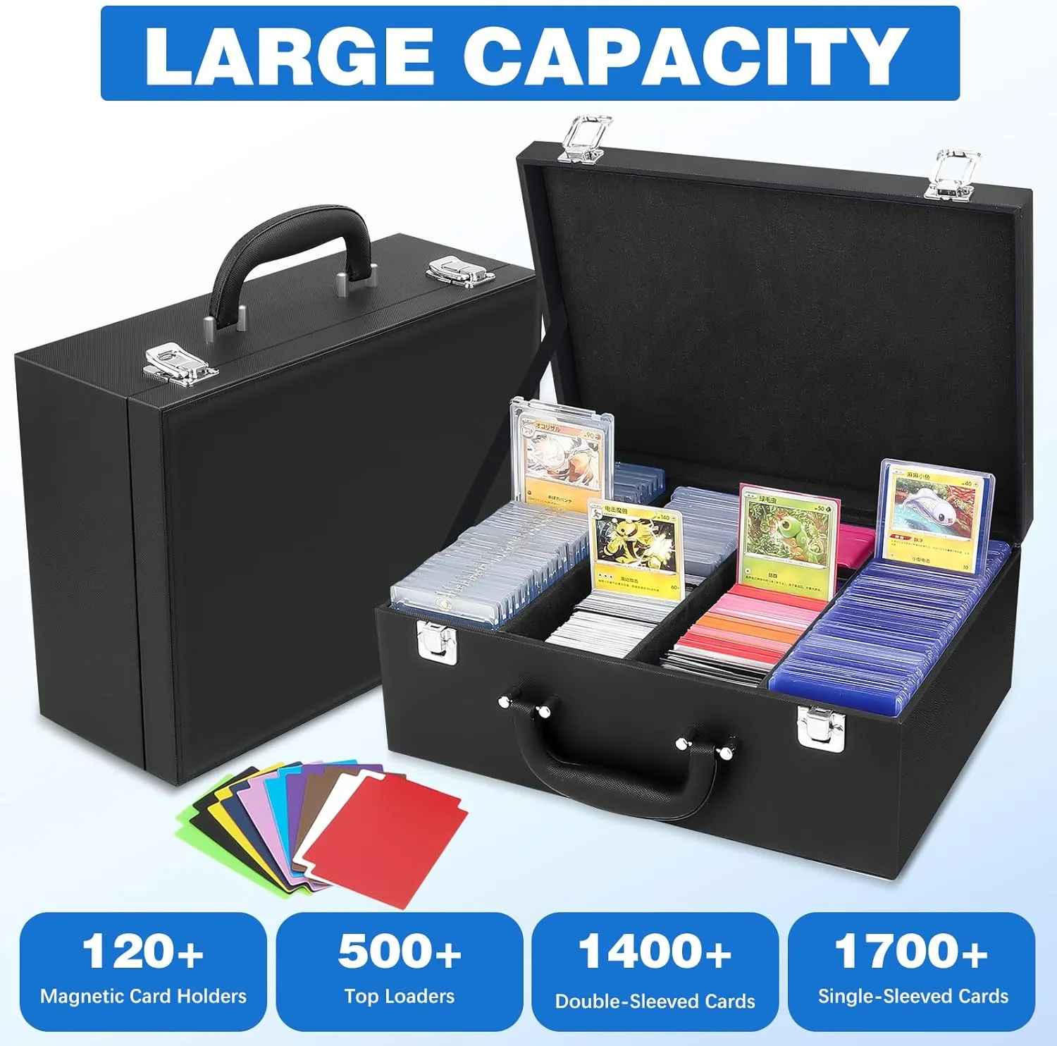 Toploader Storage Box for 3"x4" - Holds 500  Loaders,120 Magnetic Holders,Durable PU Leather,Shockproof,Moisture-Proof - Perfect for Sports Card Storage,Trading Card Display,TCG Deck Organization