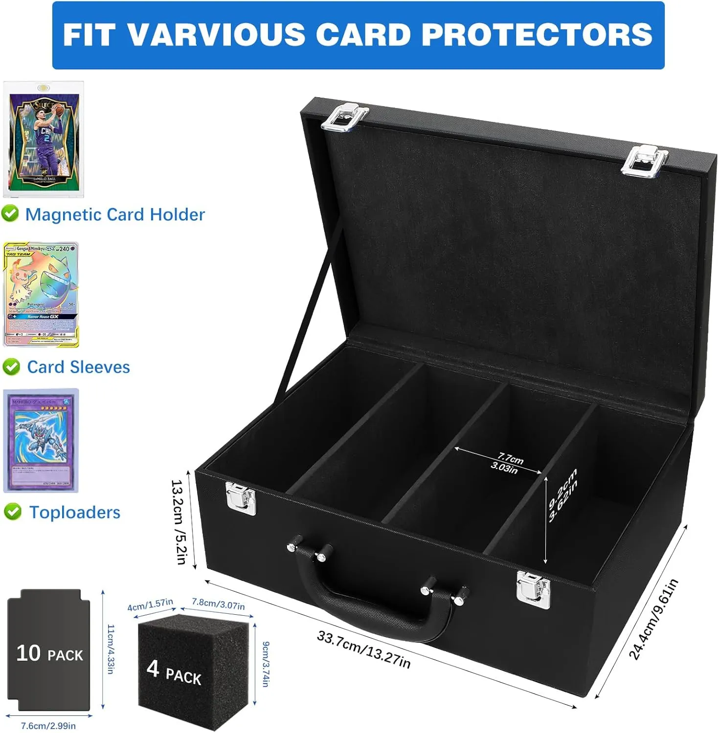 Toploader Storage Box for 3"x4" - Holds 500  Loaders,120 Magnetic Holders,Durable PU Leather,Shockproof,Moisture-Proof - Perfect for Sports Card Storage,Trading Card Display,TCG Deck Organization