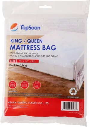 TopSoon Mattress Bag for Storage Mattress Disposal Bag King/Queen Size Clear