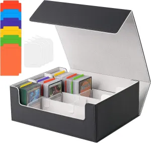 Trading Card Storage Box - 2400  Card Deck Case for Magic the Gathering PKM YuGiOh Sports Cards, Leather MTG PTCG Commander Deck with 12 PVC Dividers 4 Supporters, Black and Gray
