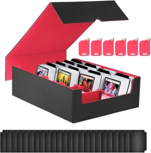 Trading Card Storage Box, 3000  MTG Deck Box with 24 Colorful Dividers & 6 Card Supporters, Commander Card Deck Case Fits for Magic Game Cards, YugiOh, TCG, PTG and Sport Cards(Black Red)