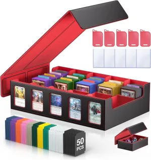 Trading Card Storage Box 3900  Capacity - 5-Row Card Case with Magnetic Lid & Commander Display for MTG TCG Sports Cards,Includes 5 Toploaders/50 Dividers/10 Stoppers/Dice Box/Cleaning Cloth