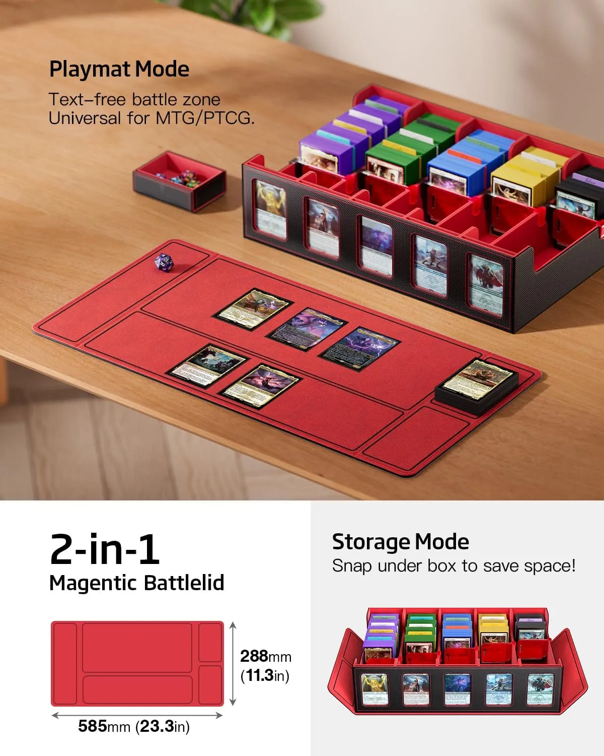 Trading Card Storage Box 3900  Capacity - 5-Row Card Case with Magnetic Lid & Commander Display for MTG TCG Sports Cards,Includes 5 Toploaders/50 Dividers/10 Stoppers/Dice Box/Cleaning Cloth