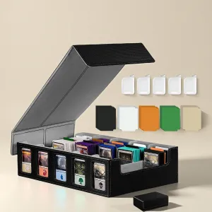 Trading Card Storage Box – 5-Row Commander Deck Case with Display Windows, Holds 3900  Cards, 5 Stopper, 15 Colored Dividers&1 Dice Tray (PU, Magnetic Lid) for MTG, Pokémon, TCG, Sports Cards