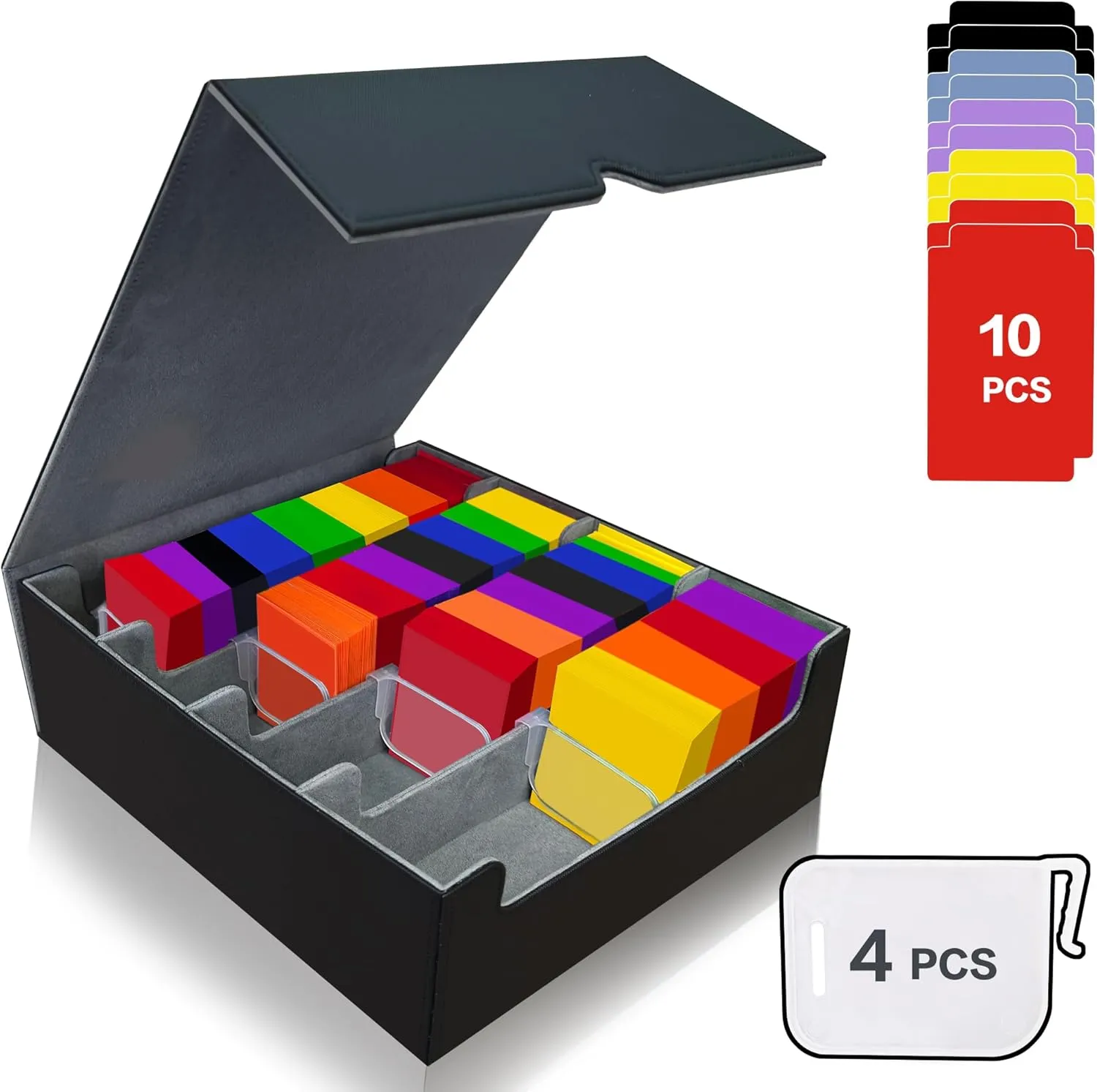 Trading Card Storage Box Fits 3200  MTG/TCG/YuGiOh Cards, Commander Deck Case, 10 Dividers, 4 Movable Partitions, PU Leather, Magnetic Closure, Magic, Sport Cards(Grey)