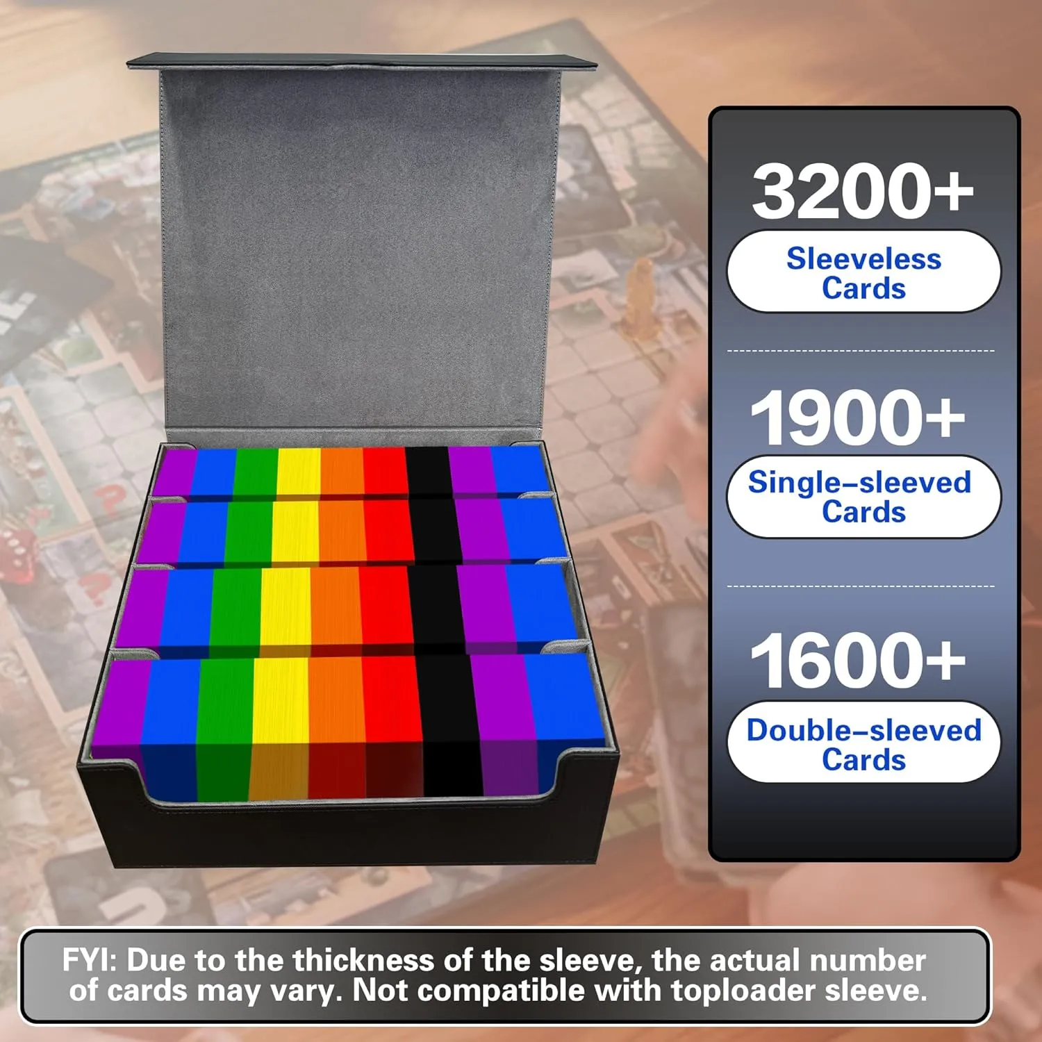 Trading Card Storage Box Fits 3200  MTG/TCG/YuGiOh Cards, Commander Deck Case, 10 Dividers, 4 Movable Partitions, PU Leather, Magnetic Closure, Magic, Sport Cards(Grey)
