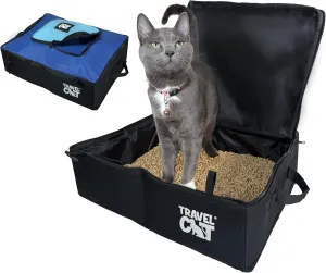Travel Cat Portable Litter Box with Lid - Collapsible Litter Box for Small, Medium, Large Cats, Kitten - Easy Clean, Foldable Cat Litter Box with Zippered Cover, Extra Pocket and Side Handles