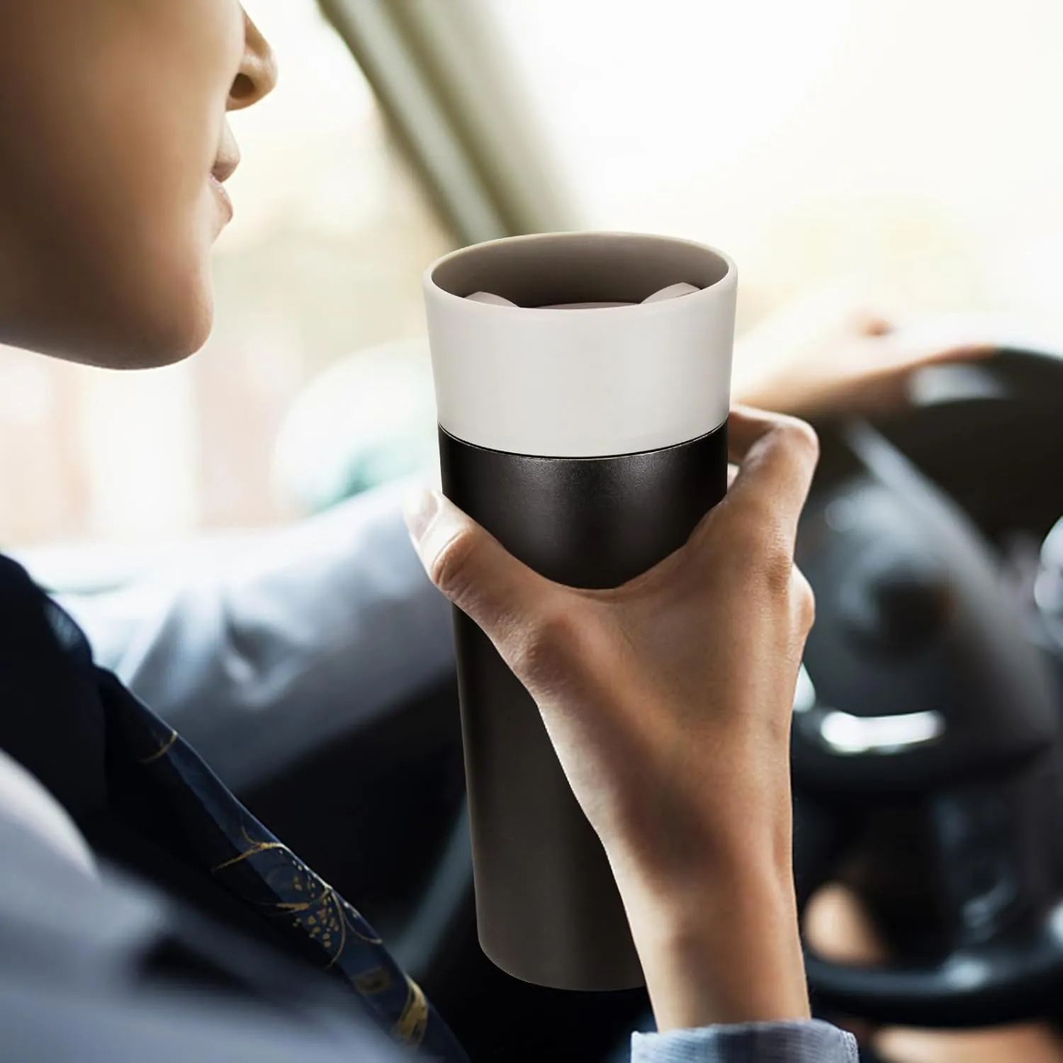 Travel Coffee Mug, Travel Mug with 360°All-Round Drinking Lid, Vacuum Insulated Tumbler, Stainless Steel Tumbler, Double Walls Insulated Coffee Mug for Hot and Ice Cold Water Beverages (Grey)