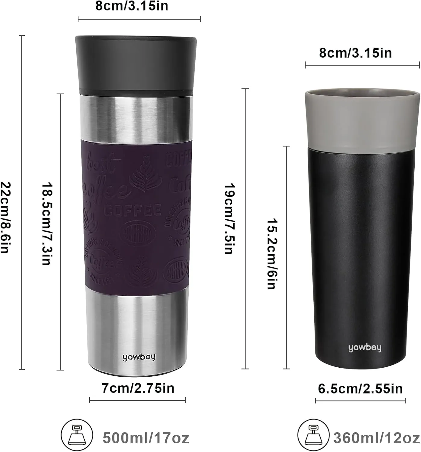 Travel Coffee Mug, Travel Mug with 360°All-Round Drinking Lid, Vacuum Insulated Tumbler, Stainless Steel Tumbler, Double Walls Insulated Coffee Mug for Hot and Ice Cold Water Beverages (Grey)