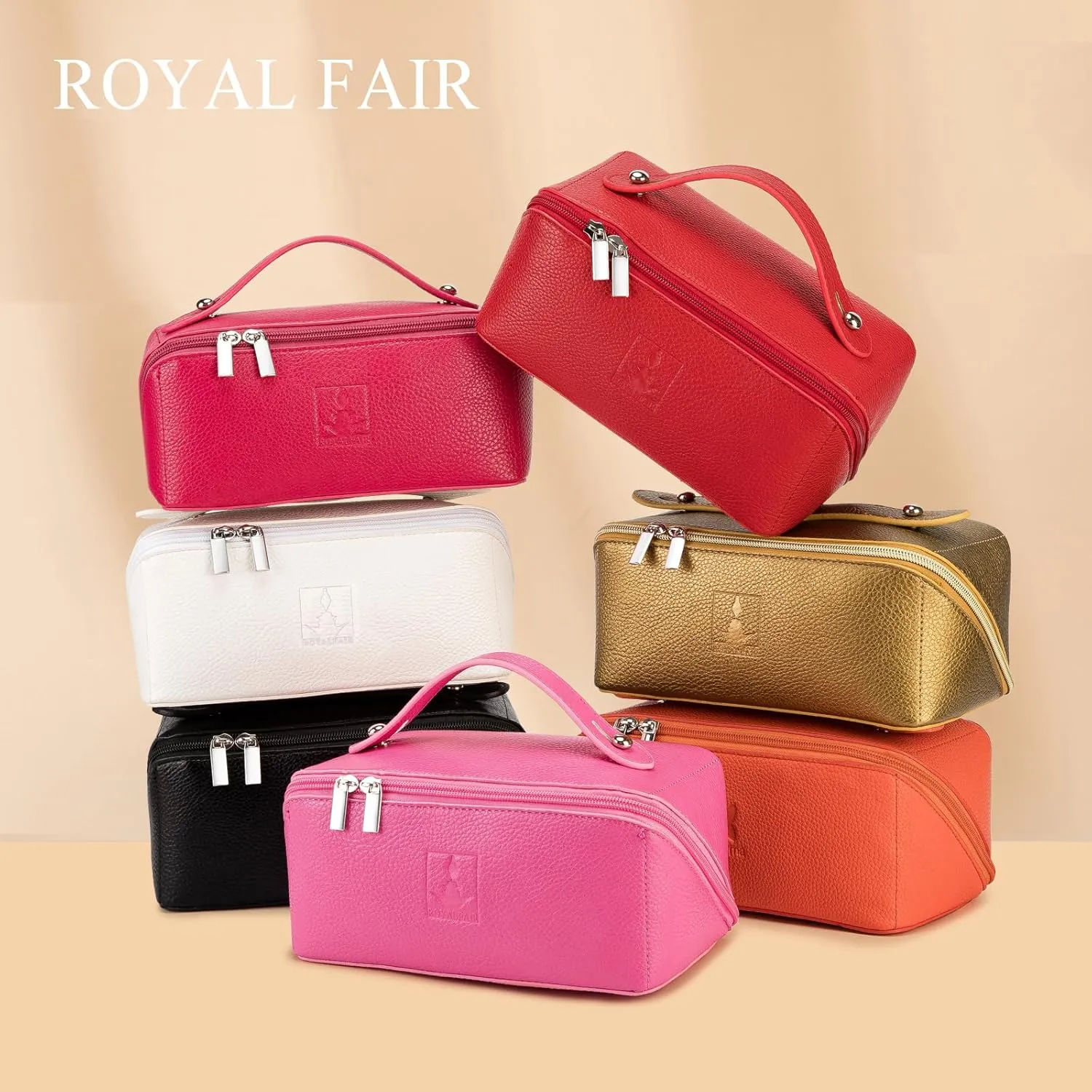 Travel Makeup Bag,Large Capacity Cosmetic Bags for Women, PU Leather Waterproof Portable Pouch Open Flat Toiletry Bag Make up Organizer with Divider and Handle (pink)