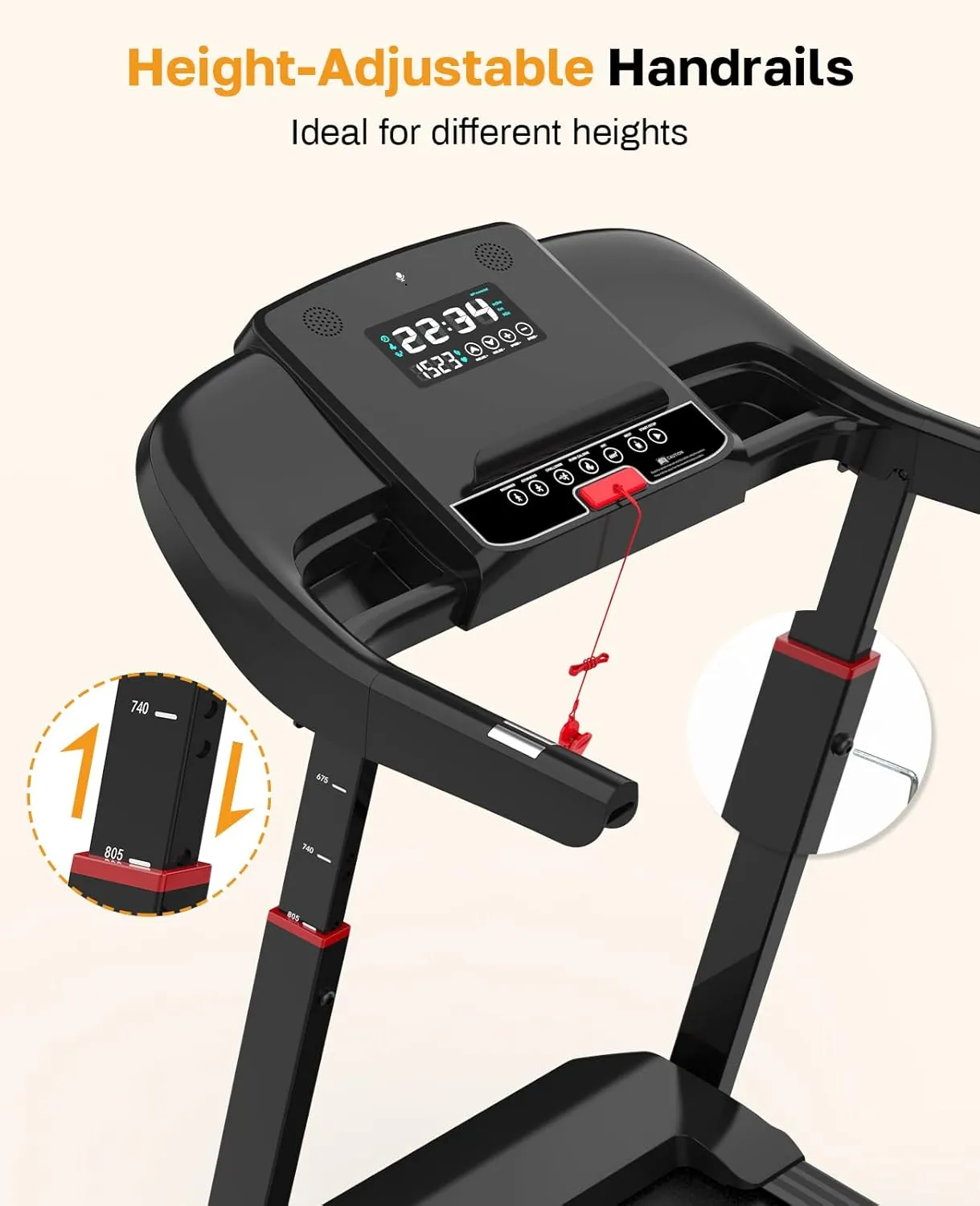 Treadmill with Auto Incline 15% - 350 Lb Capacity - Foldable - 3.0HP Running Treadmill for Home - Adjustable Handrail Height - Equipped with App Voice Control and Buletooth Speaker