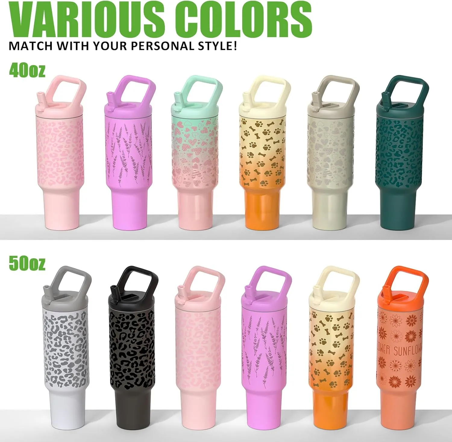 Tronco 50 oz Tumbler with Handle and Straw, Leak-Proof Insulated Tumbler with Flip Straw and Top Handle, Reusable Insulated Cup Water Bottle for Home, Outdoors, Fits in Cup Holder, Cold for 30 Hours