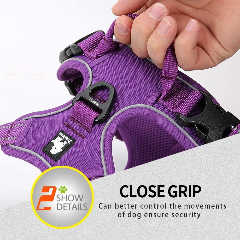 Truelove Soft Front Dog Harness .Reflective No Pull Harness with Handle and 2 Leash Attachments