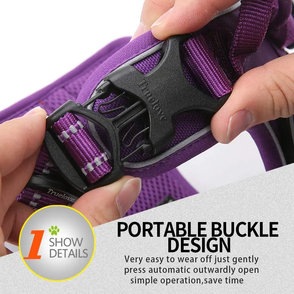 Truelove Soft Front Dog Harness .Reflective No Pull Harness with Handle and 2 Leash Attachments