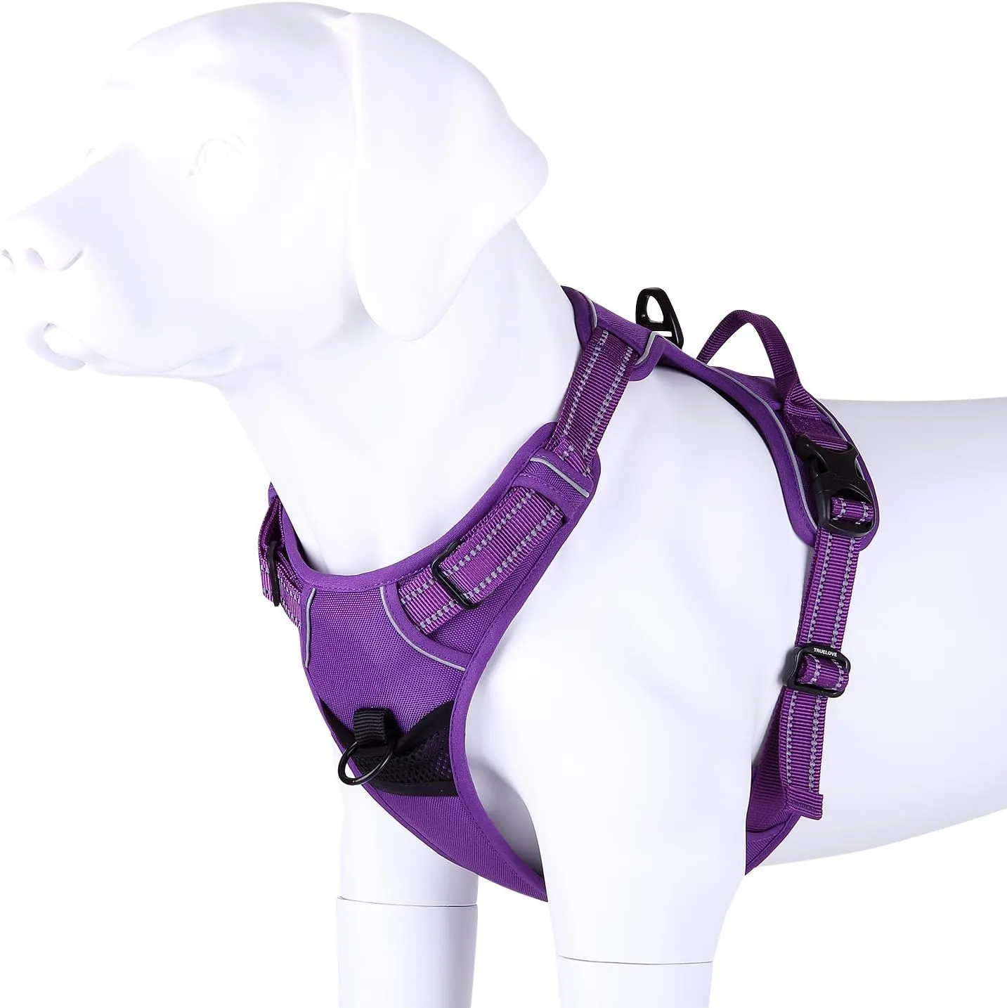 Truelove Soft Front Dog Harness .Reflective No Pull Harness with Handle and 2 Leash Attachments