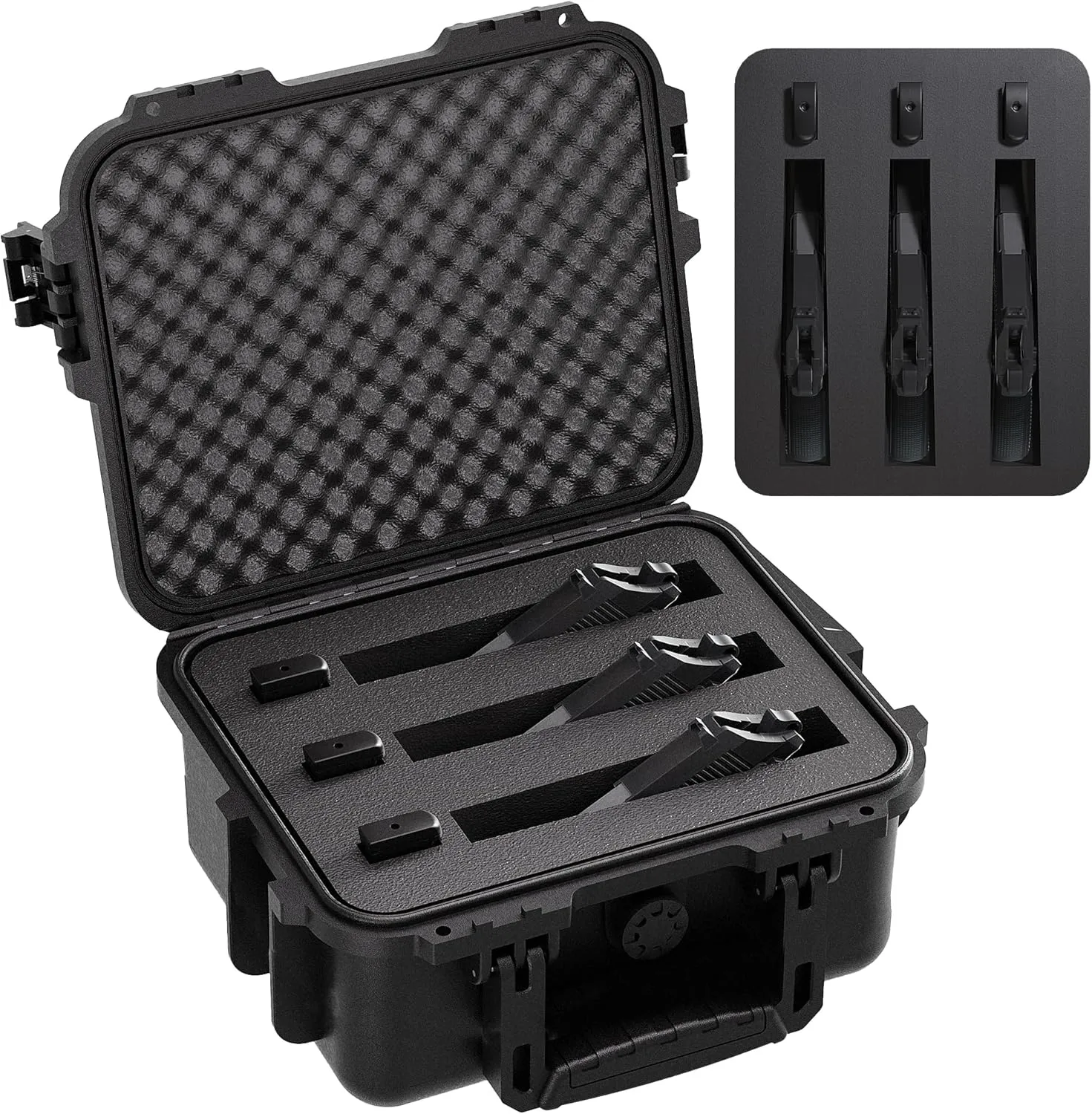TSA Approved Pistol Case, Gun Case for Handguns, Lockable Carrying Box with 3 Pistols &6 Magazines for Air Travel & Range Use, Foam Insert & Waterproof Hard Shell for Glock 19, 9mm Pistols