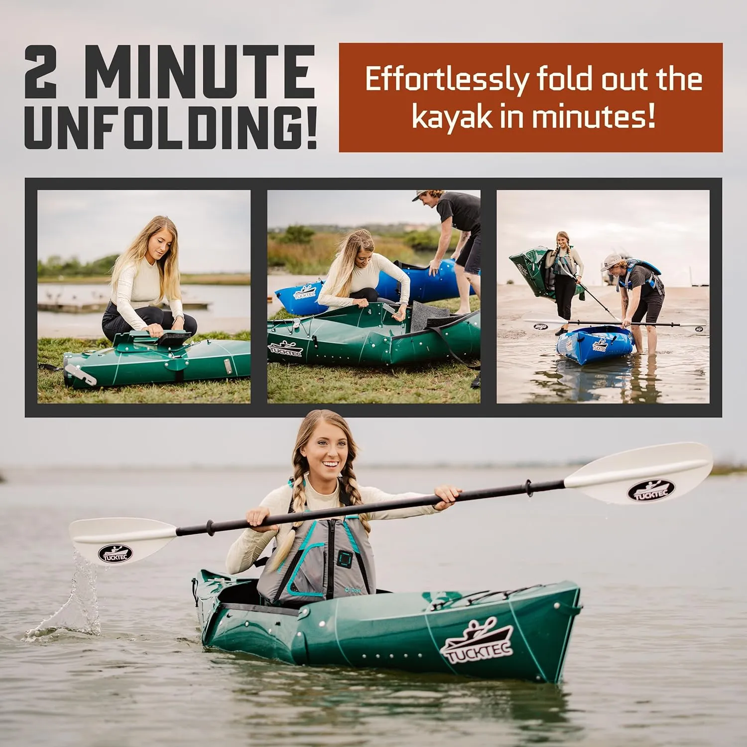 Tucktec 10' PRO Foldable Kayak - Full Size Folding Kayak - Portable Kayak for Adults - Made in USA