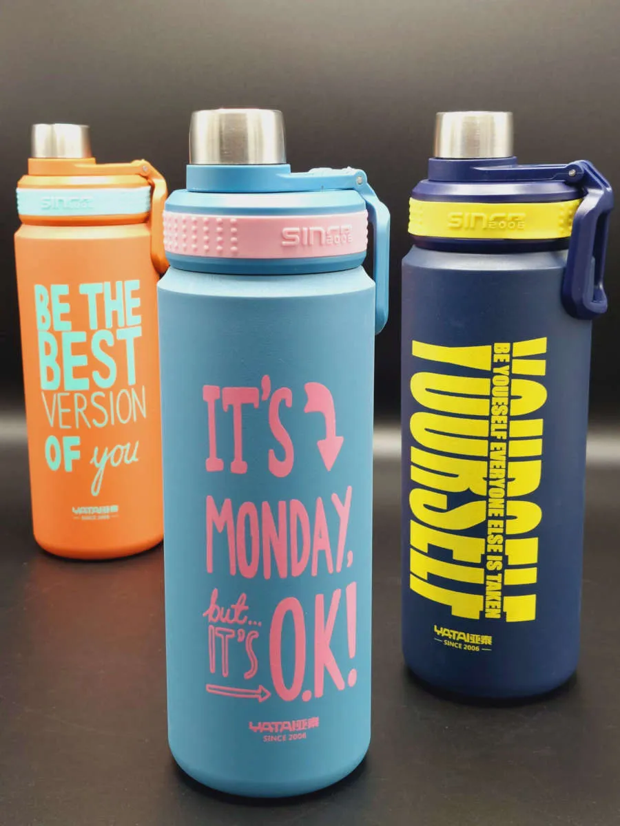 Typography Design Stainless Steel Sport Thermos Double Wall Insulated Water Bottle Vacuum Flask