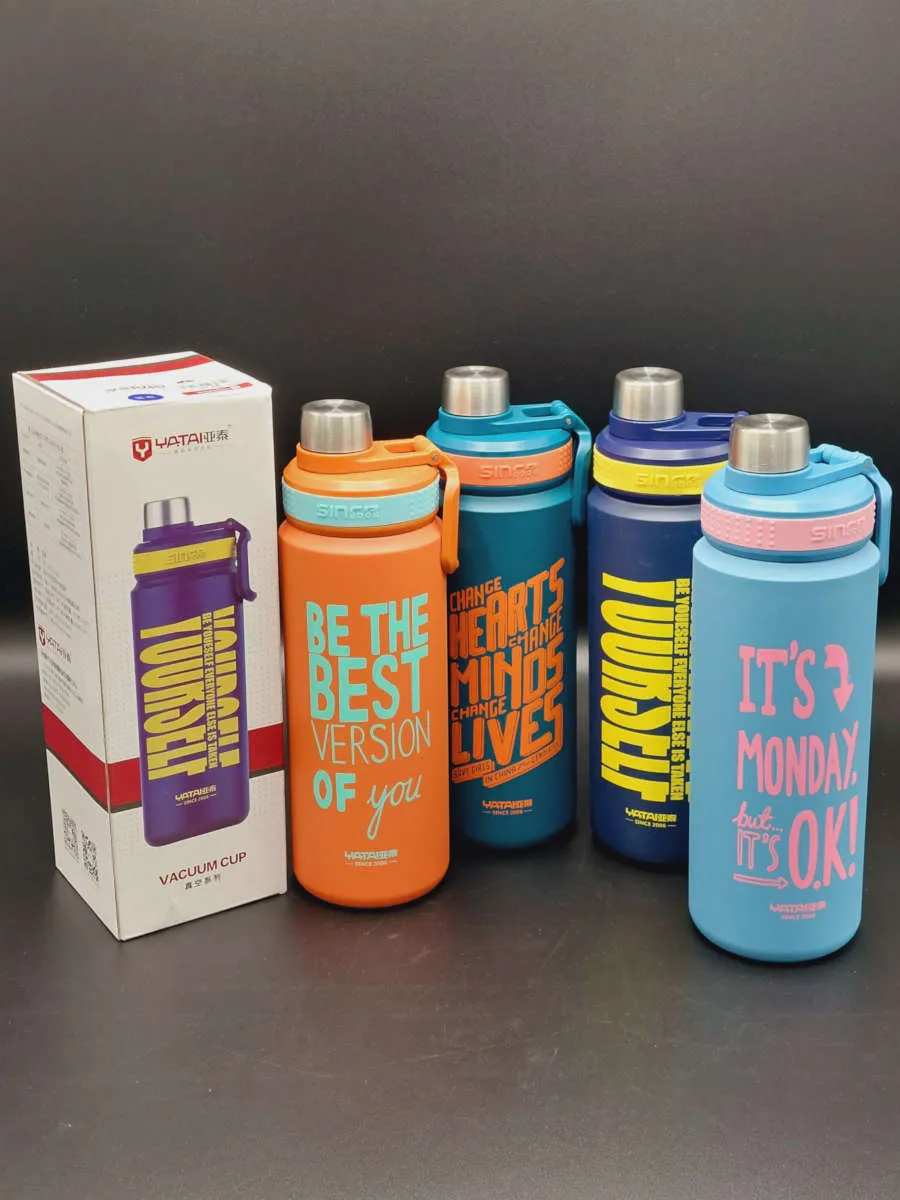 Typography Design Stainless Steel Sport Thermos Double Wall Insulated Water Bottle Vacuum Flask