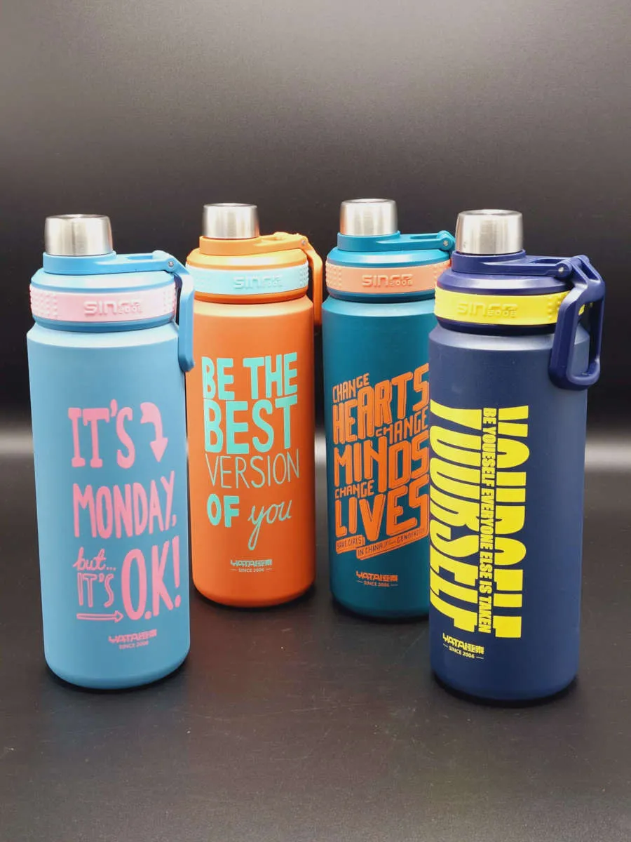 Typography Design Stainless Steel Sport Thermos Double Wall Insulated Water Bottle Vacuum Flask
