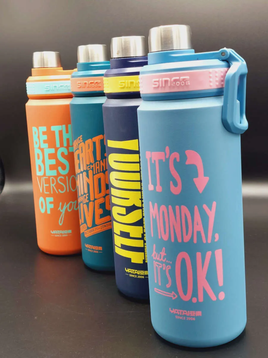 Typography Design Stainless Steel Sport Thermos Double Wall Insulated Water Bottle Vacuum Flask