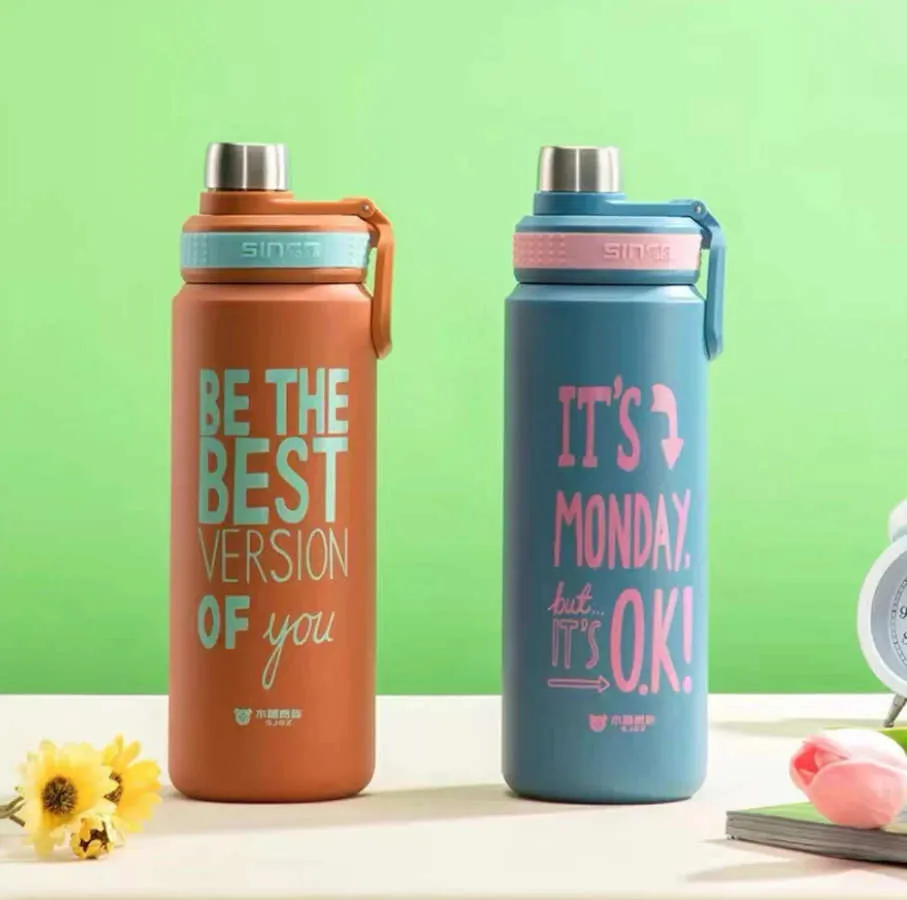 Typography Design Stainless Steel Sport Thermos Double Wall Insulated Water Bottle Vacuum Flask