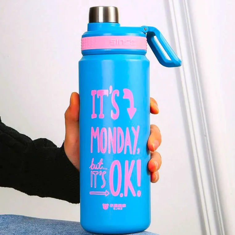 Typography Design Stainless Steel Sport Thermos Double Wall Insulated Water Bottle Vacuum Flask