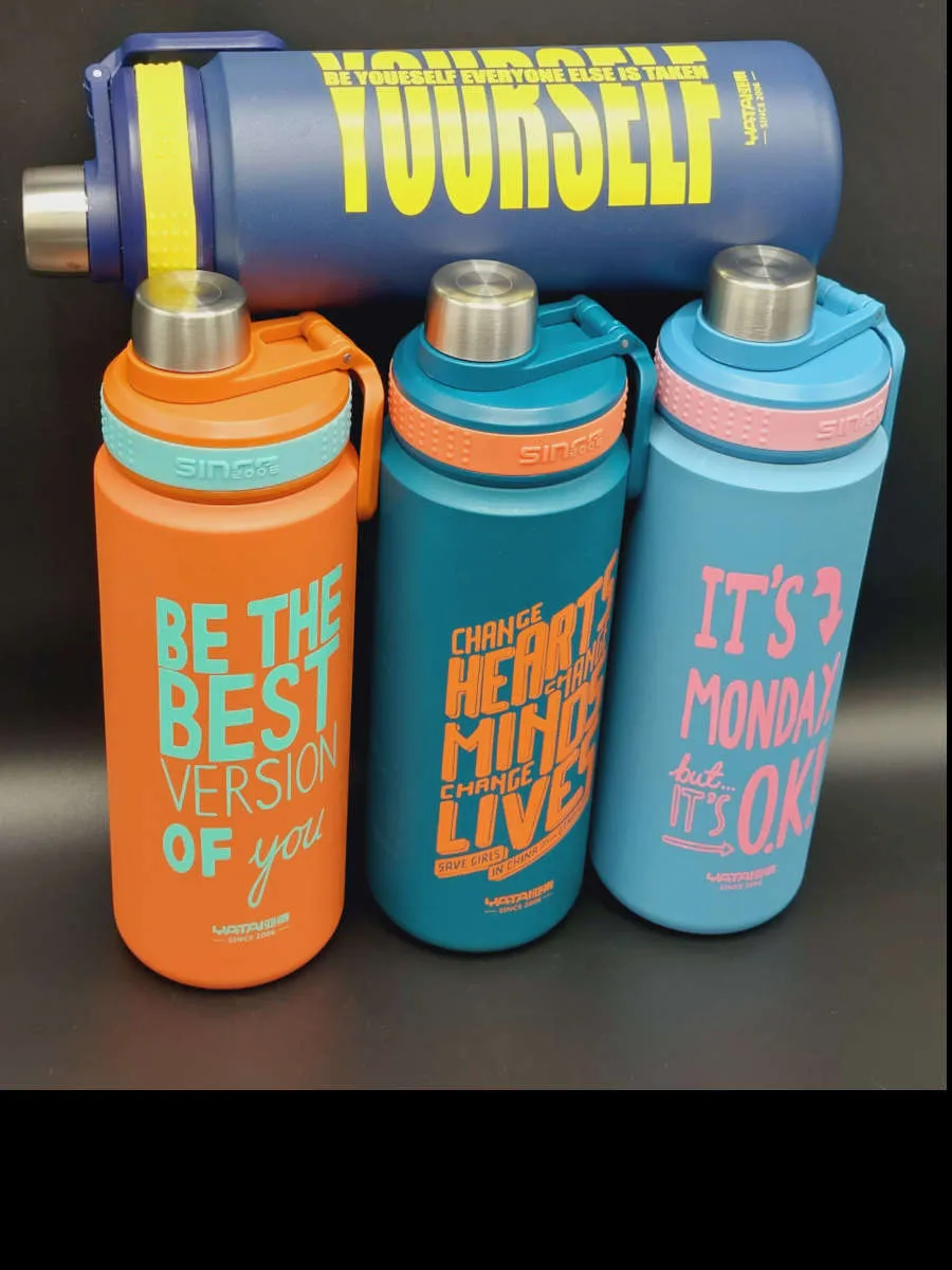 Typography Design Stainless Steel Sport Thermos Double Wall Insulated Water Bottle Vacuum Flask
