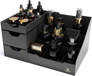 Uncluttered Designs Large Black Vanity Organizer - Countertop Mens Organizer With Drawers for Cologne, Deodorant, Beard, Shaving Lotion, Perfume & Skincare - Perfect for Bathroom & Bedroom Storage