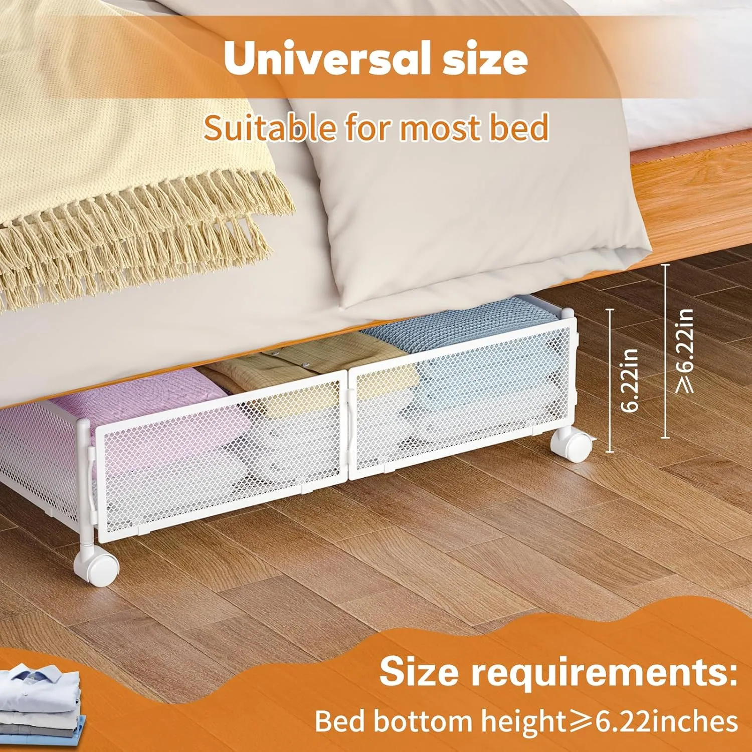 Under Bed Storage with Wheels, Under Bed Shoe Storage Organizer Drawer, Underbed Storage Containers for Bedroom Clothes Shoes Blankets (2 pack, White)