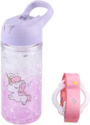 Unicorn Water Bottles for Girls,Creative Double Wall Freezer Ice Cup Water Bottle with Straw and Safety Lock, Purple Outdoor Indoor Water Bottle,400ML for girl boys unicorn lover