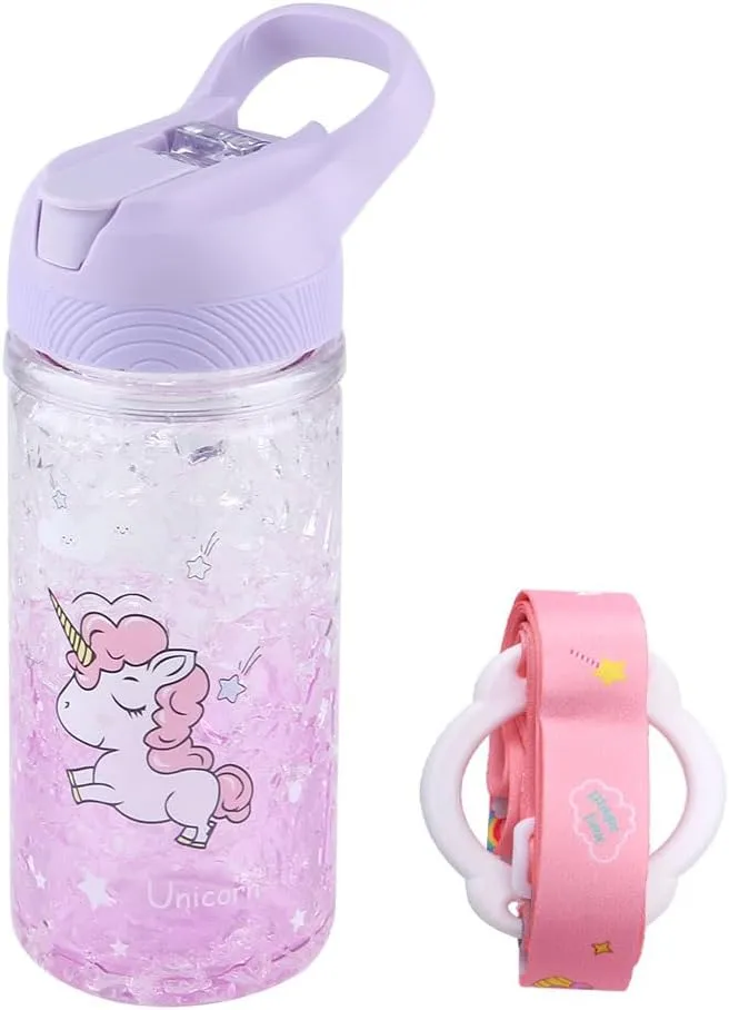 Unicorn Water Bottles for Girls,Creative Double Wall Freezer Ice Cup Water Bottle with Straw and Safety Lock, Purple Outdoor Indoor Water Bottle,400ML for girl boys unicorn lover