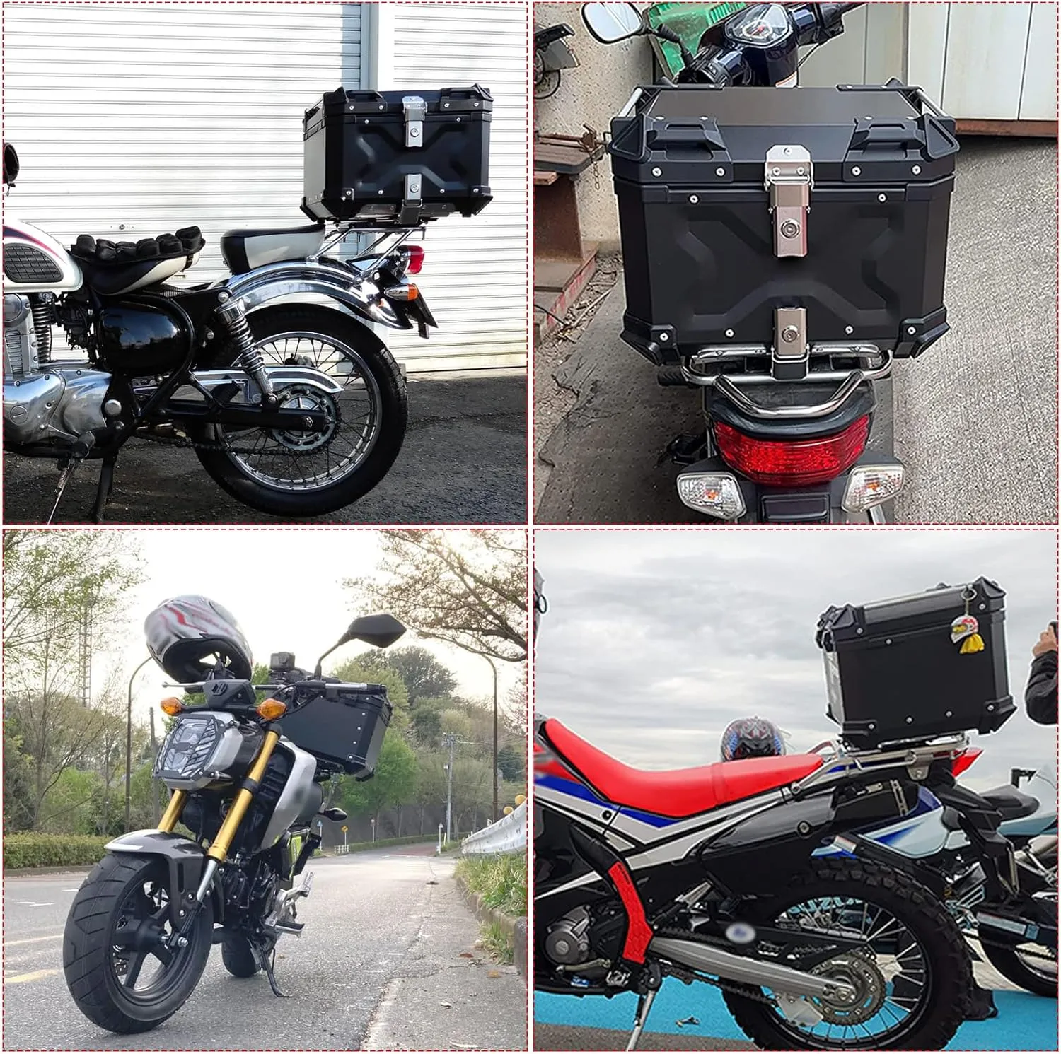 Universal Motorcycle Top Case,55L Motorbike Tail Box Trunk Tour Storage Carrier Case with Backrest, Security Lock and Handle for Helmet Luggage,Black