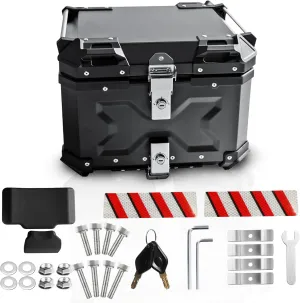 Universal Motorcycle Top Case,55L Motorbike Tail Box Trunk Tour Storage Carrier Case with Backrest, Security Lock and Handle for Helmet Luggage,Black