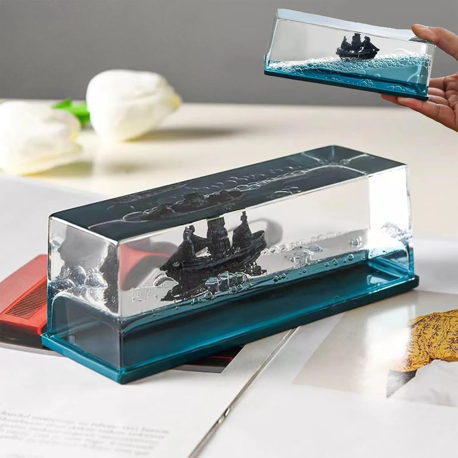 Unsinkable Boat in a Box, Cruise Ship Fluid Drift Bottle, Unsinkable Cruise Ship Toy, Cruise Ship Fluid Drift Model Decoration, Home Decoration Toys Gift. (Black)