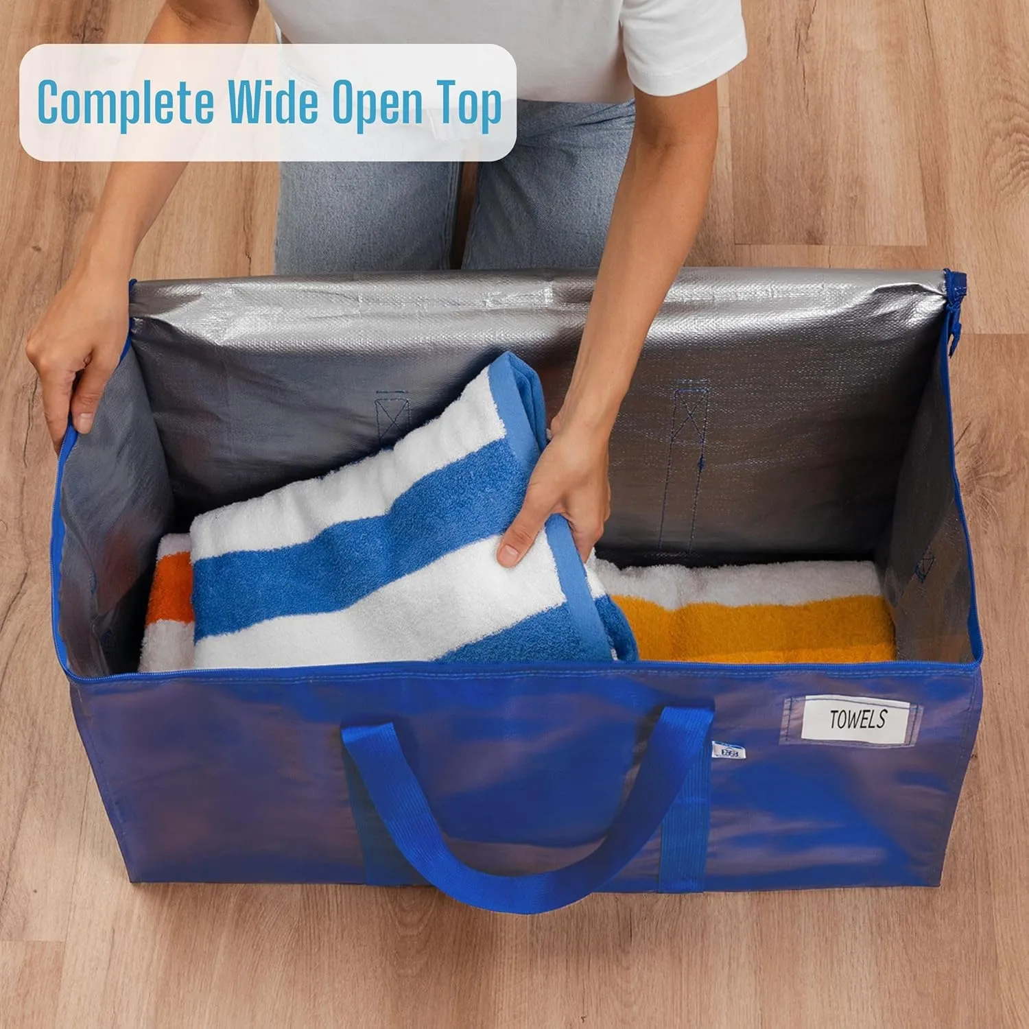 VENO 4 Pack Moving Bags, Upgraded Heavy Duty, Moving Boxes Alternative, Packing Storage Supplies for Dorm Room Essentials with Zipper for Clothes, Large Totes for Packaging (Blue, 4 Pack)