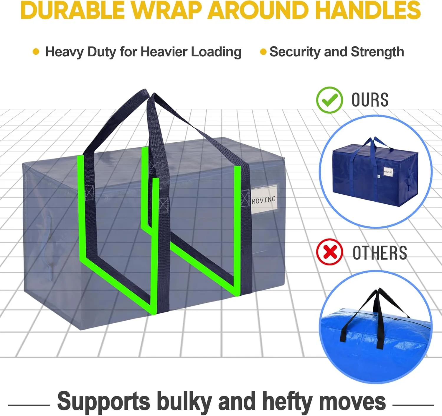 VENO 4 Pack Moving Bags, Upgraded Heavy Duty, Moving Boxes Alternative, Packing Storage Supplies for Dorm Room Essentials with Zipper for Clothes, Large Totes for Packaging (Blue, 4 Pack)