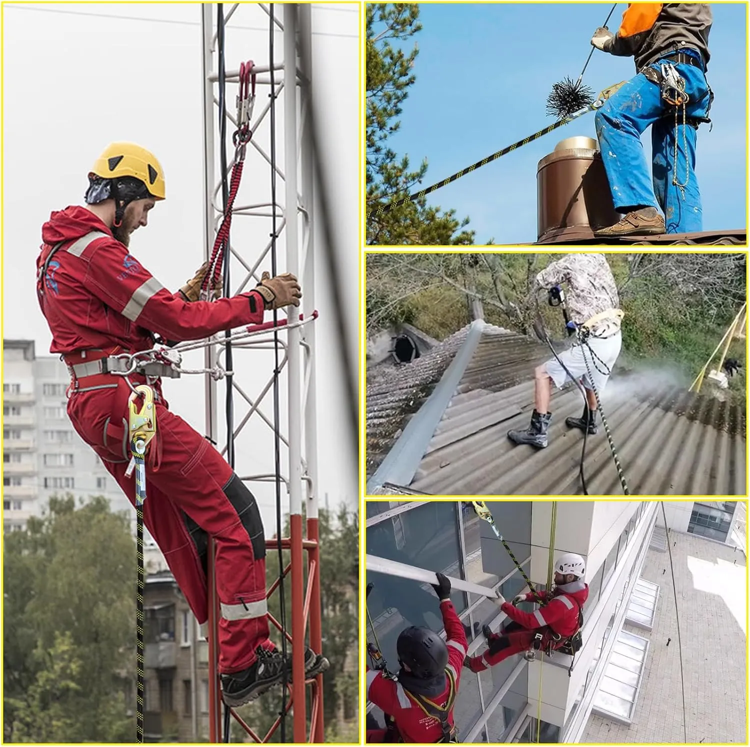 Vertical Lifeline Assembly, Polyester Roofing Ropes with Rope Grab Snap Hooks Shock Absorber, Fall Protection Safety Rope for Roofing Work