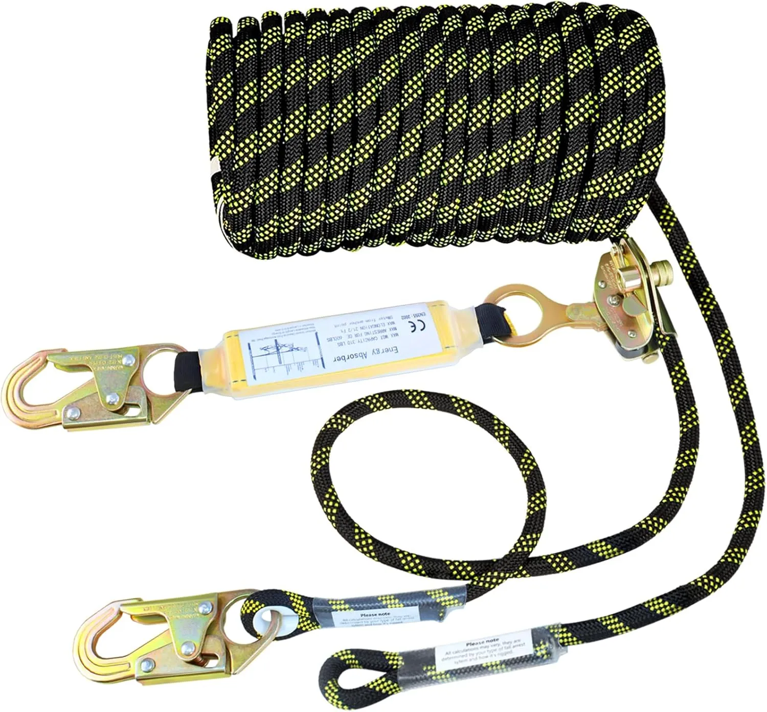 Vertical Lifeline Assembly, Polyester Roofing Ropes with Rope Grab Snap Hooks Shock Absorber, Fall Protection Safety Rope for Roofing Work