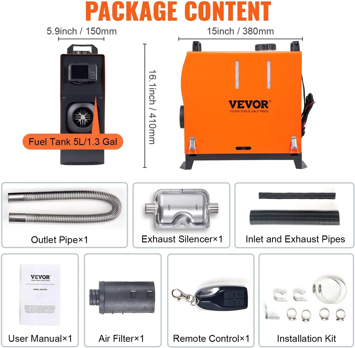 VEVOR 8KW Diesel Heater All in One, Diesel Air Heater with Bluetooth App Control, Portable Parking Heater Automatic Altitude Adjustment Max 18045 ft, Remote Control and LCD, for Vehicles and Indoors