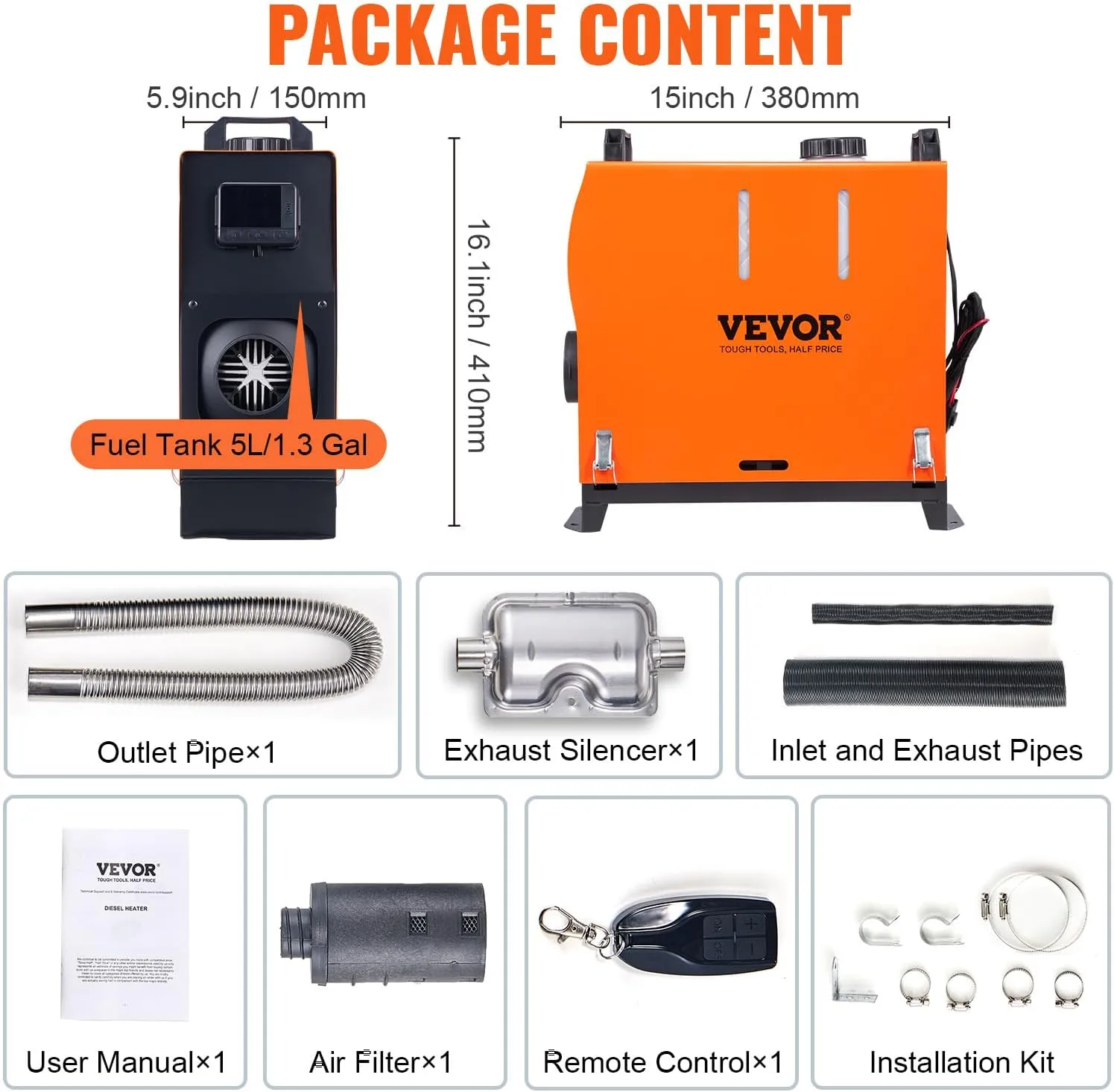 VEVOR 8KW Diesel Heater All in One, Diesel Air Heater with Remote Control and LCD Screen, Parking Heater Fast Heating Low Noise, Portable Diesel Heater for Truck RV Trailer Camper Van Boat and Indoors