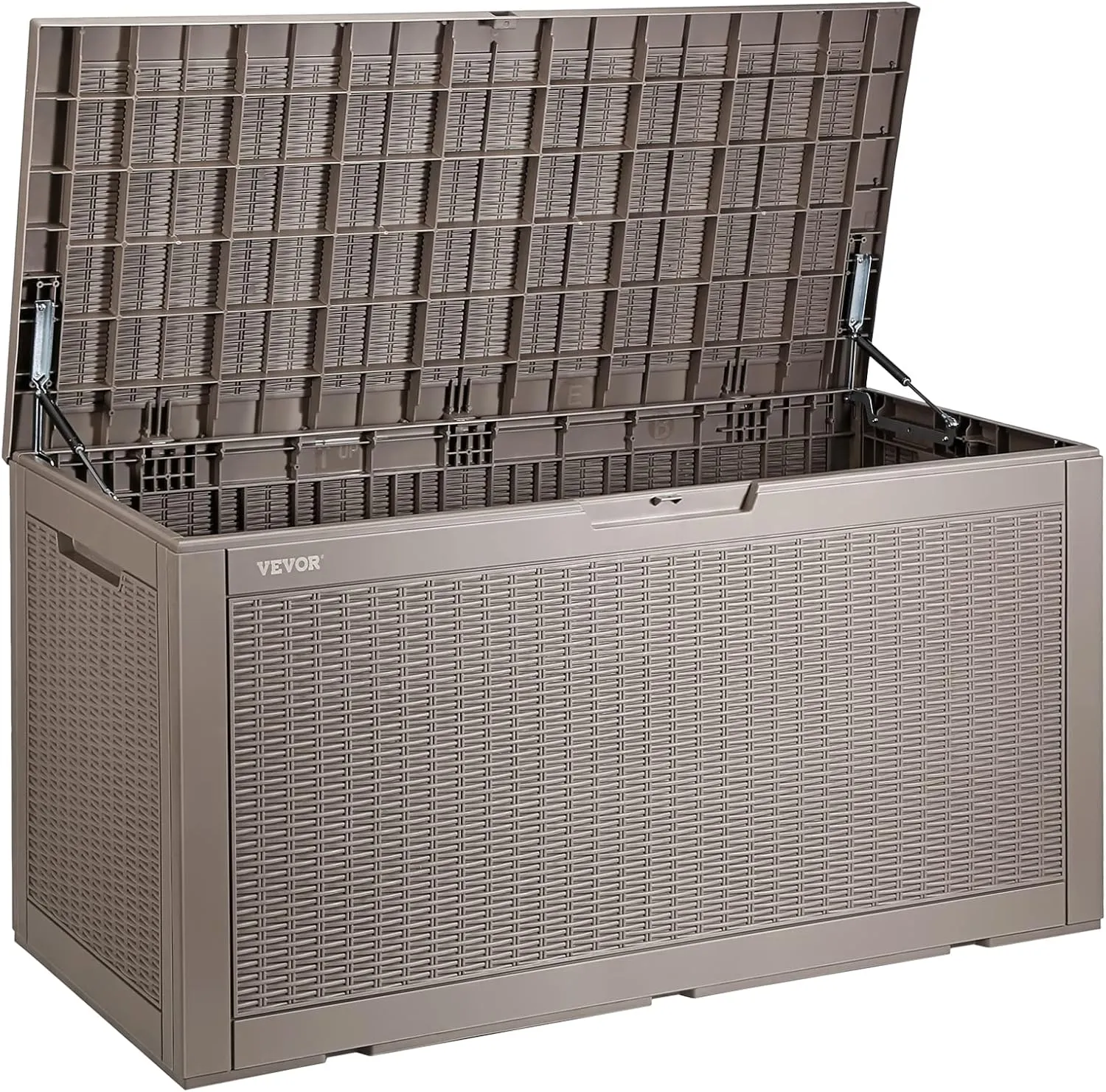 VEVOR Deck Box, 100 Gallon Outdoor Storage Box, 48.0" x 21.5" x 24.5", Waterproof PP Deckbox with Aluminum Alloy Padlock, for Patio Furniture, Garden Tools, Outdoor Cushions, Gray