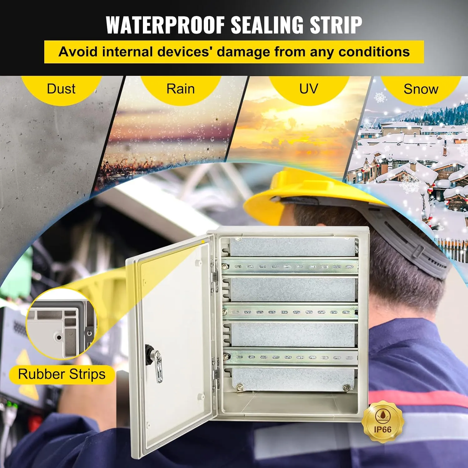 VEVOR Electrical Enclosure Box, 12'' ×10'' ×6'', Fiberglass Junction Box, IP66 Waterproof & Dustproof, Outdoor Electrical Box, with Mounting Plate