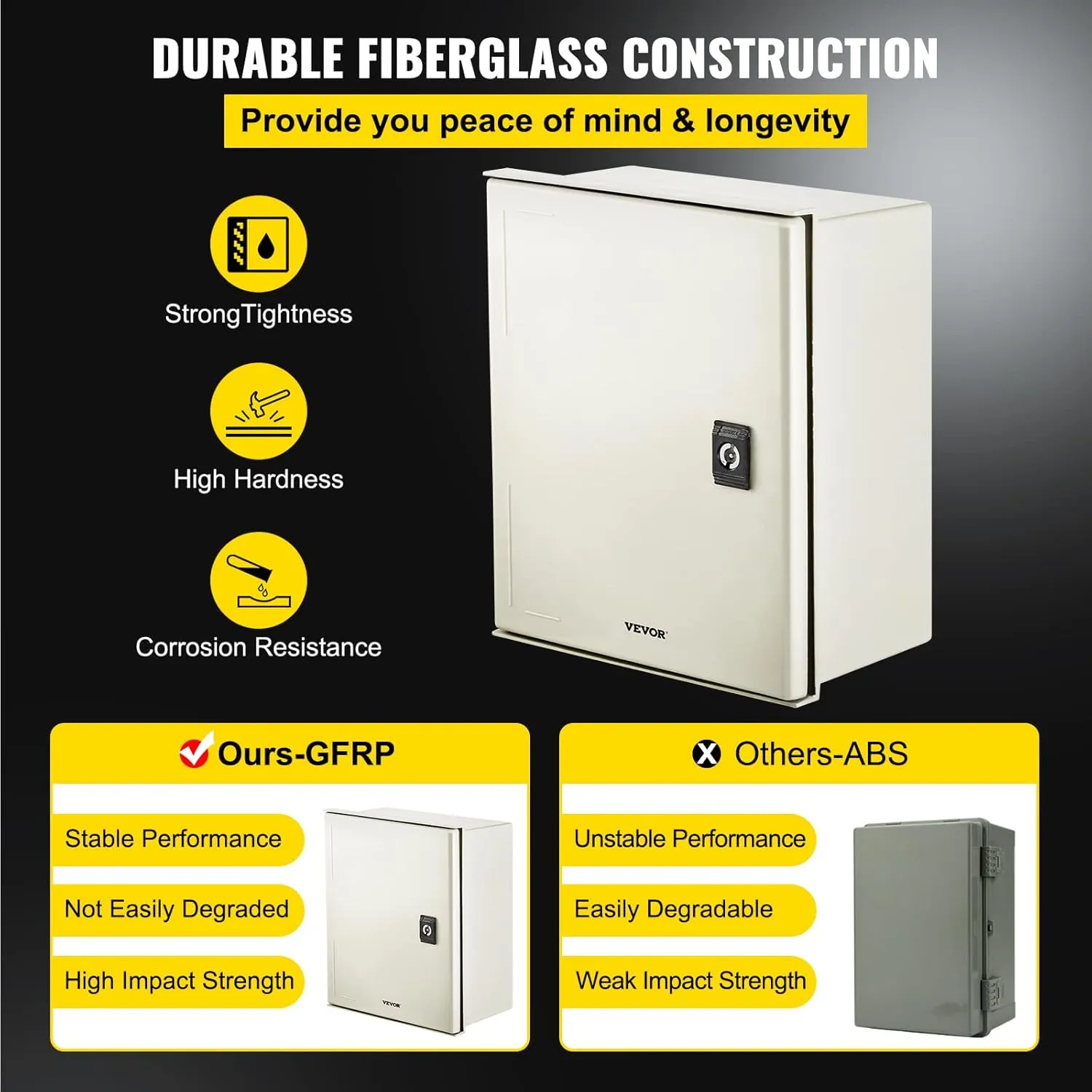 VEVOR Electrical Enclosure Box, 12'' ×10'' ×6'', Fiberglass Junction Box, IP66 Waterproof & Dustproof, Outdoor Electrical Box, with Mounting Plate