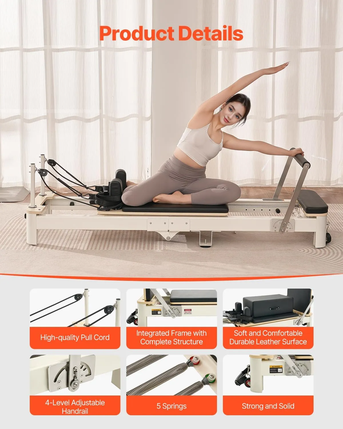 VEVOR Pilates Reformer Machine, Pilates Workout Equipment for Home Gym Studio Use, Pilates Bed with Dual Resistance- Spring & Cord, Reformer Set, Up to 400 LBS