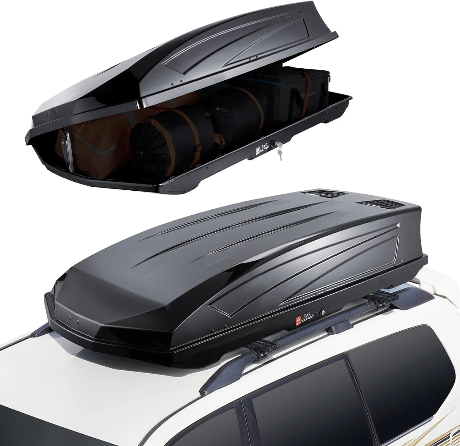 VEVOR Rooftop Cargo Carrier, 22 Cubic Feet Roof Cargo Box, ABS Hard Shell Roof Box, with Dual-Sided Opening and 2 Reinforced Straps, Aerodynamic, Suitable for most Crossbar, for Car, Wagon, SUV, Black