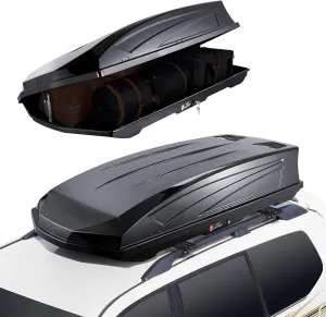 VEVOR Rooftop Cargo Carrier, 22 Cubic Feet Roof Cargo Box, ABS Hard Shell Roof Box, with Dual-Sided Opening and 2 Reinforced Straps, Aerodynamic, Suitable for most Crossbar, for Car, Wagon, SUV, Black